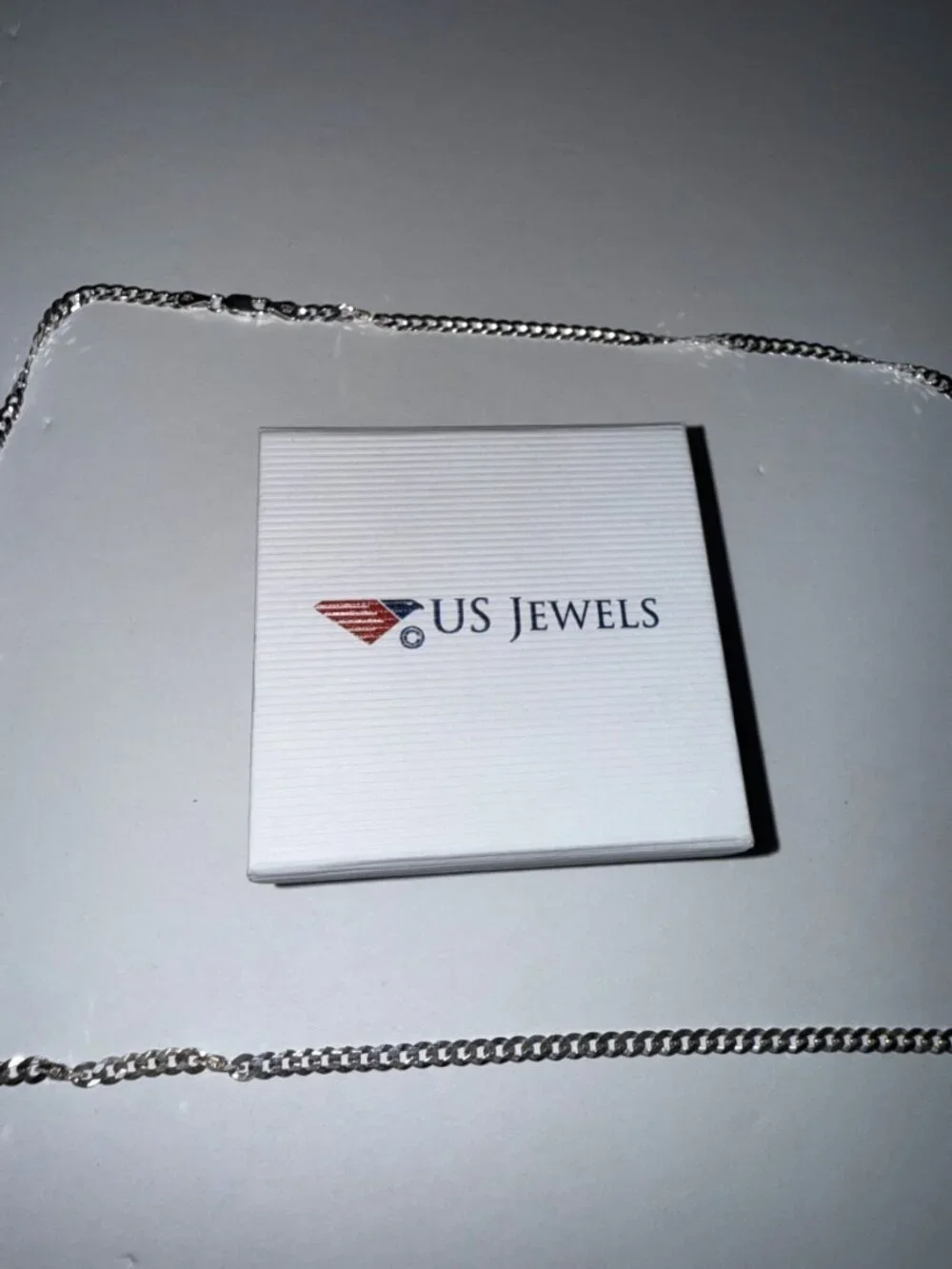 US Jewels Curb Chain Necklace Silver Tone with Gift Box Chain Only